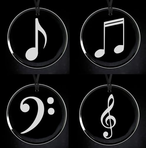 Set of 4 Crystal Glass Circle Ornament Keepsake Gift Music Notes Collection
