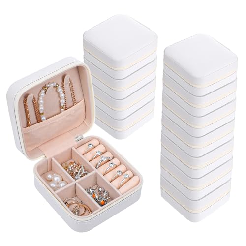 Meyeyaia 12pcs Mini Travel Jewelry Case,White Bridesmaids Proposal Small Jewelry Box Mini Jewelry Organizer,Small PU Leath...