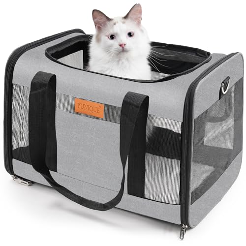YUNIQUE Soft-Sided Cat & Dog Carrier for Pets Up to 15 Lbs, Airline Approved Collapsible Travel Puppy Carrier with Lightwe...
