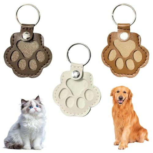 3 Pcs Pet Paw Shaped Leather Keychain, Pet Hair Keychain, Pet Memorial Gift Keyring, Handmade Key Holder For Collecting Ca...