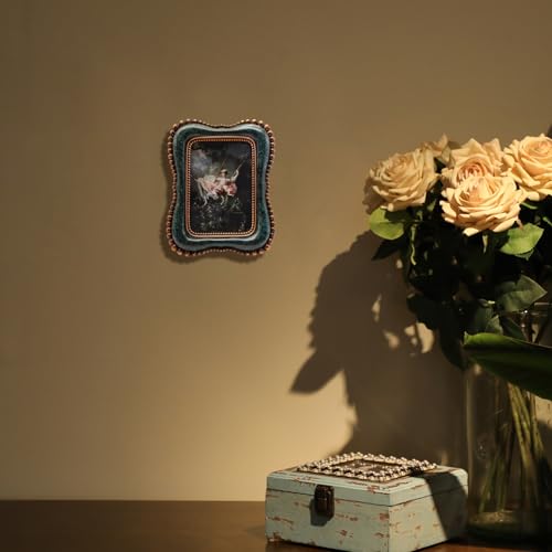 YULINK 2.5x3.5 Small Vintage Picture Frame, Tiny Antique Blackish Green Ornate Photo Frame, for Tabletop and Wall Display,...