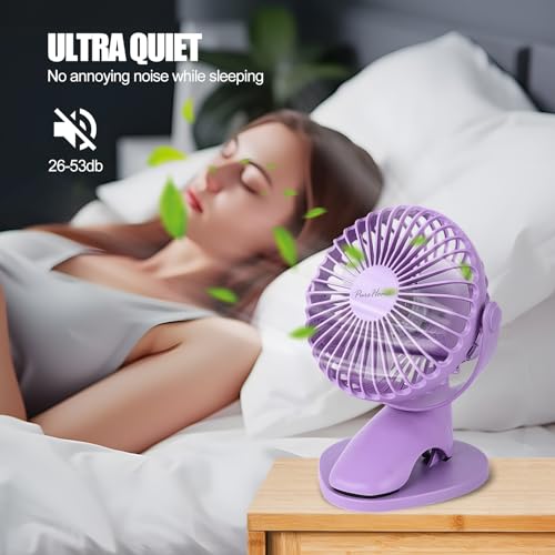 Portable Clip Fan Battery Operated,3 Speeds USB Rechargeable Mini Table Fan with Strong Airflow,360°Rotation Ultra Quiet P...