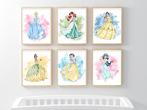 Nistio Princess Nursery Wall Art Prints, Ariel Nursery Poster, Newborn Gift, Cinderella Baby Room Decor For Girls, Princes...