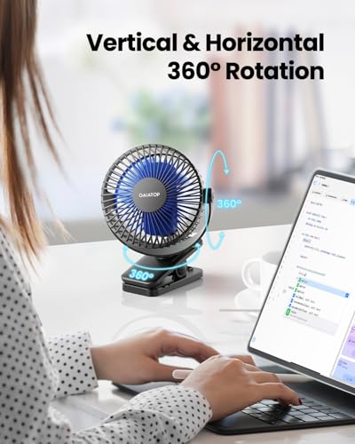 Gaiatop Portable Clip on Fan Battery Operated, Small Powerful 3 Speed Quiet 360° Rotate, USB Rechargeable Mini Personal Co...