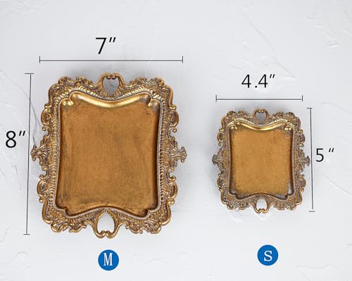 Funly mee Small Antique Trinket Dish Vintage Gold Metal Jewelry Tray, Ring Holder-5.3 x 3.5 x 1.2 inches