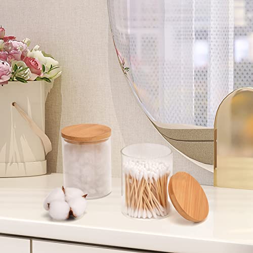 BKYFPQ 2 Pack Glass Qtip Holder Dispenser Set - Apothecary Jars with Lids - Vanity Makeup Organizer and Bathroom Canister ...