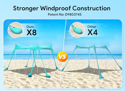Osoeri Beach Tent, Camping Sun Shelter UPF50+ with 8 Sandbags, Sand Shovels, Ground Pegs & Stability Poles, Outdoor Shade ...