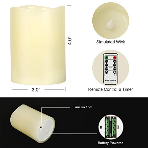 AKU TONPA Flameless Candles Battery Operated Pillar Real Wax Flickering Electric LED Candle Gift Sets with Remote Control ...