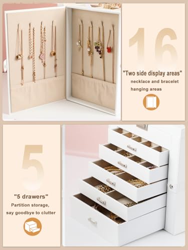 BOOVO Jewelry Box For women, 6 Layer Large Jewelry Organizer With Mirror, Multi-Function Storage Box With Lock, Necklace H...