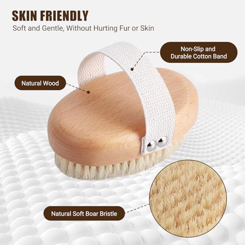 Soft Boar Bristle Pet Palm Brush for Short Haired Dogs and Cats with Band, Reduce Shedding, Ergonomic Dog Brush, Easy to H...