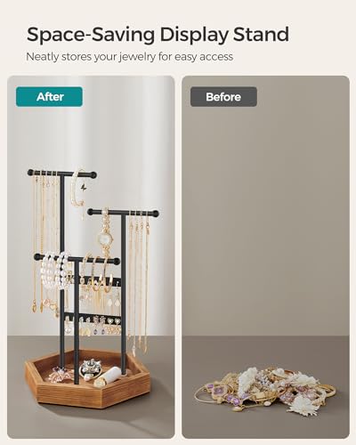SONGMICS Jewelry Holder, Jewelry Organizer, 3 Tiers and 1 Tray, Jewelry Display Stand with Metal Frame, Necklace Earring B...
