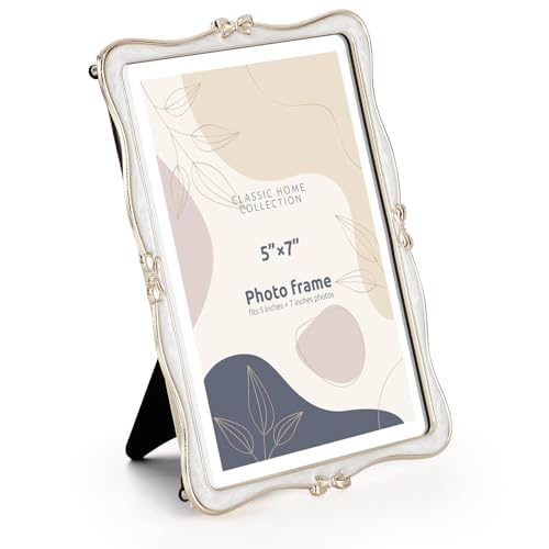 Mulumu Metal Bow Picture Frame 5x7 Photo Frames with High Definition Glass Front Gift Ideas Tabletop Home Decorative, Gold...