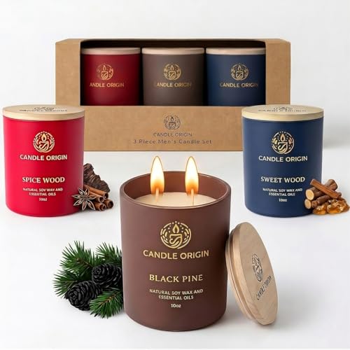 Candle Variety Pack - 3×10 oz Scented Candles Premium Gift Set for Men - Aromatherapy Candles for Him - Natural Soy Wax - ...