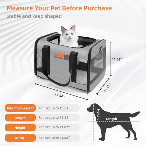 YUNIQUE Soft-Sided Cat & Dog Carrier for Pets Up to 15 Lbs, Airline Approved Collapsible Travel Puppy Carrier with Lightwe...