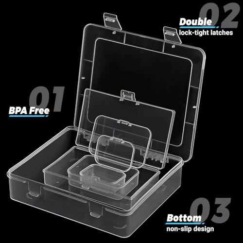 Jutieuo 7 Pack Mixed Sizes Rectangular Mini Plastic Containers Clear Plastic Storage Boxes with Hinged Lids Empty Beads Or...
