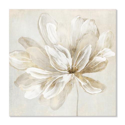 SEVEN WALL ARTS White Flower Wall Art Beige and Gold Blooming Flower Abstract Floral Artwork Print Poster for Living Room ...