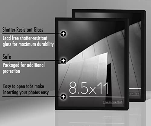 Americanflat 8.5x11 Picture Frame with Shatter-Resistant Glass - Set of 2 - Streamline Collection - Thin Border Photo Fram...