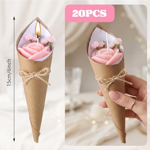 Conelist 20 Pcs Pink Rose Wedding Candles for Guests Mini Flower Shaped Candles Bouquet Floral Tealight Bulk Table Decor G...