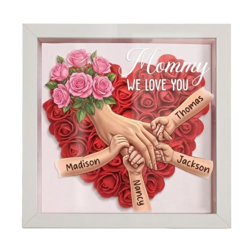 CUSTNEY Personalized Flower Shadow Box Mom Holding Hands- Custom Name &Text Memorial Frame for Mothers' Day, in Loving Mem...
