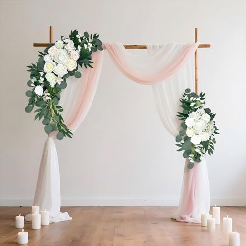 Petalivebioom Wedding Arch Flowers Set of 2 White Floral Swag for Wedding Ceremony Backdrop and Reception Decoration