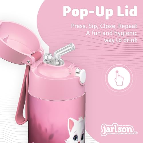 Jarlson® Kids Water Bottle CHARLI [12OZ] - Stainless Steel Thermo Bottle with Straw - Insulated, Spill Proof Waterbottle f...