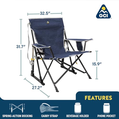 GCI Outdoor Kickback Rocker Camping Chair | Portable Folding Rocking Chair with Durable Armrests, Drink Holder & Relaxed L...