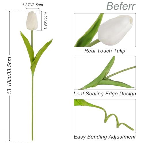 Beferr White Tulips Artificial Flowers 18Pcs Faux Silk Tulip Real Touch Tulip Fake Flowers Bouquets Arrangements for Mothe...