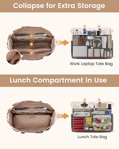 LOVEVOOK Laptop Lunch Bag Combo for Women, 15.6" Laptop Tote with Insulated Lunch Compartment & Cup Holder,Large Work Bag ...