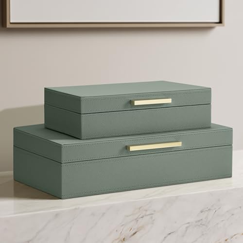 ZICOTO Decorative Storage Boxes with Lids – Set of 2 Beautiful PU Leather Organizer Bins for Your Bookshelf Home Decor - S...
