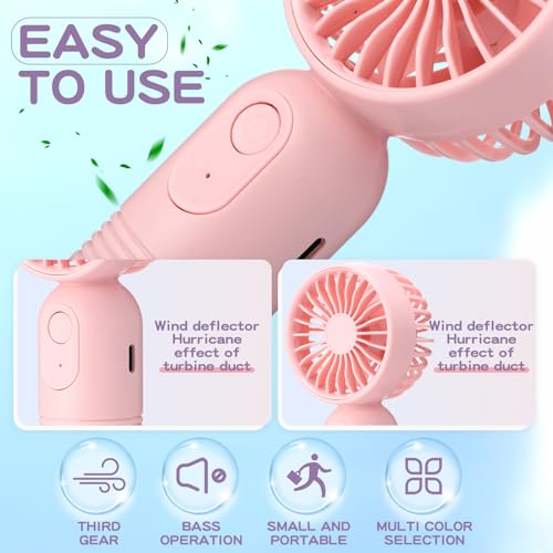 Rossesay 6 Pcs Mini Portable Fan Bulk Cute Handheld Lightweight Small Little Personal Hand Eyelash Fan 3 Speeds USB Rechar...