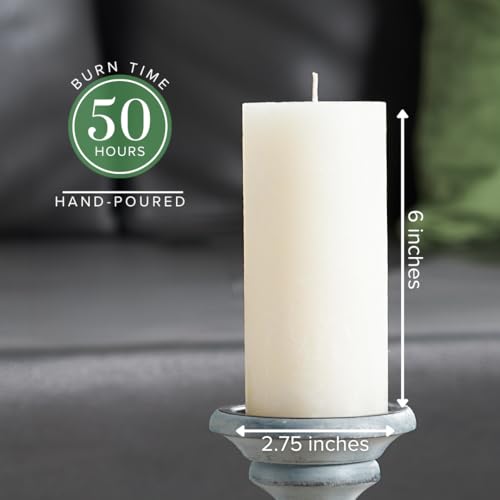 Simply Soson 3x6 inch Ivory Rustic Eucalyptus and Sage Pillar Scented Candle - 1 Piece - for Home Decor, Aromatherapy, Wed...