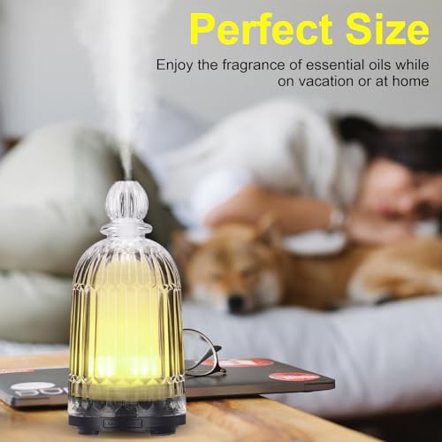 DOUDING Glass Essential Oil Diffuser, Ultrasonic Aroma Diffuser Glass Cover & Plastic Reservoir with 7 LED Color Changing ...