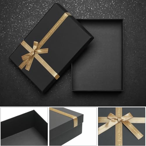 Airuisike Black Gift Boxes with Gold Ribbons & Bows - (3 Sizes) Sturdy Gift Boxes with Lids for Presents - Elegant Gift Wr...