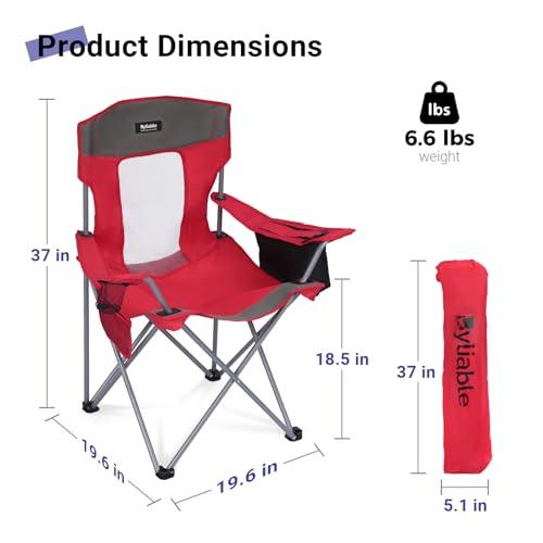 Byliable Camping Chairs Lawn Portable Foldable Camp Folding Lightweight Chair for Adults with Drink Holder and Cooler Pouc...