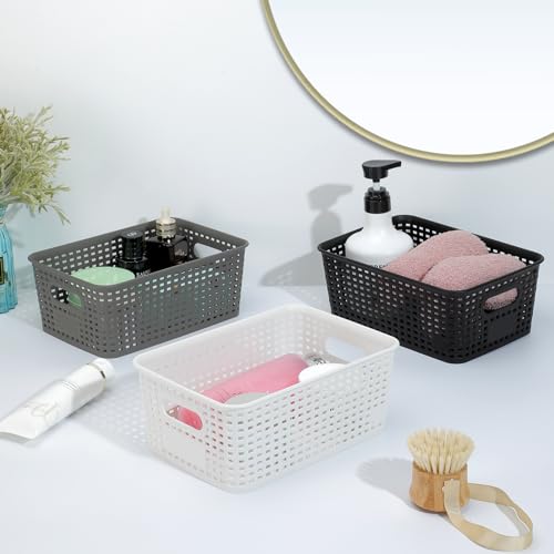 Plastic Storage Baskets 6 Pack Sturdy Storage Organizer Basket Woven Plastic Storage Bins for Shelves,Closet,Countertops, ...