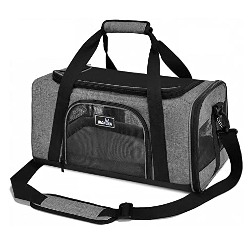 Wakytu TSA Approved Pet Carrier for Small Cats Dogs, Travel Bag with Adequate Ventilation, 5 Mesh Windows, 3 Entrance, Loc...