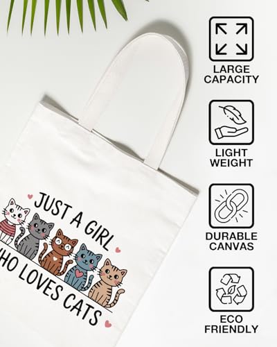 KSFFWQIN Cute Cat Canvas Tote Bag for Women Funny Cat Bag for Shopping Work Travel Lover Totes Gifts