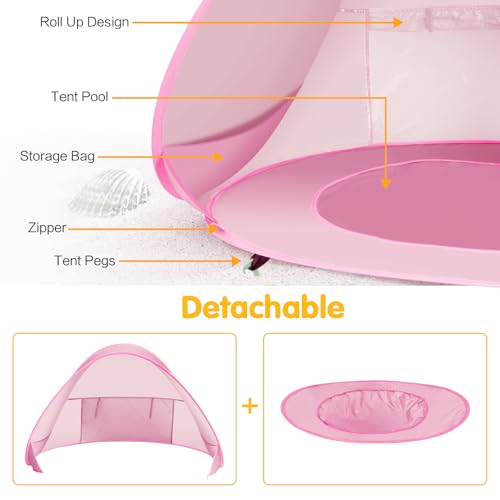Baby Beach Tent with Pool, Pop Up Sun Shelter UPF 50+ UV Protection for Infant Toddlers, Portable Shade Tent with Carry Ba...