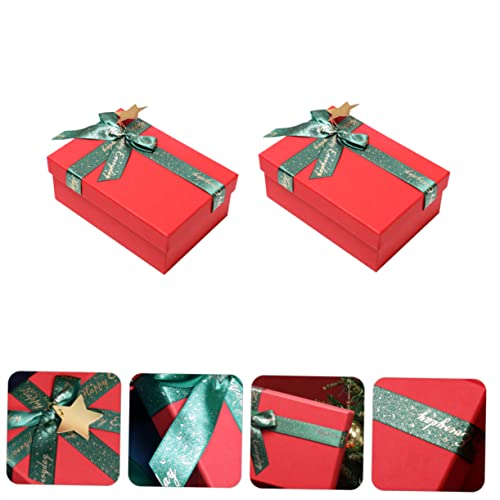 KALLORY 2pcs Boxes Holiday Packing Boxes for Christmas Birthday Ribbons Elegant Bronzing Craftsmanship for Any Celebration