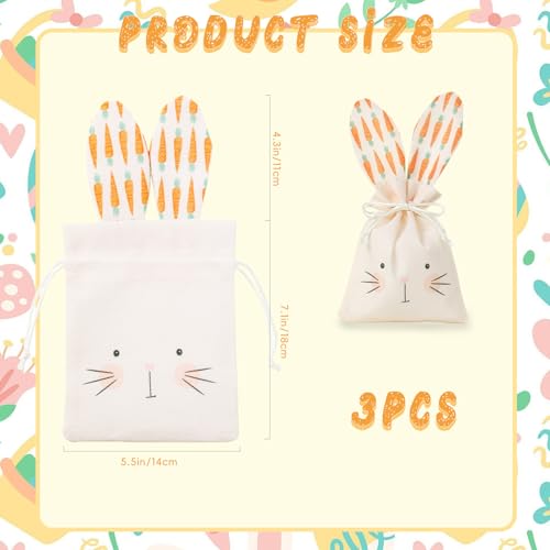 Easter Treat Bags, 3Pcs Easter Bunny Gift Bags, Reusable Burlap Rabbit Ear Gift Pouches with Drawstring for Candy Egg Hunt...