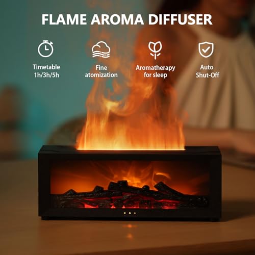 Essential Oil Diffuser, Fireplace Flame Aromatherapy Diffuser with 7 Colors Light, Oil Diffuser, Humidifier, Aroma Diffuse...