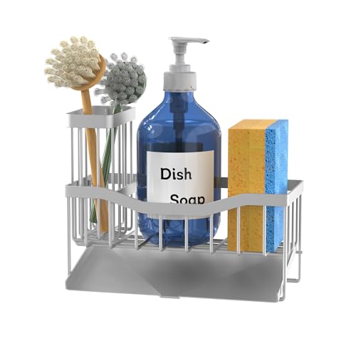 Maifan Sink Caddy Sponge Holder for Kitchen with Brush Holder and Stainless Steel Self Drain Tray, Rustproof Kitchen Sink ...