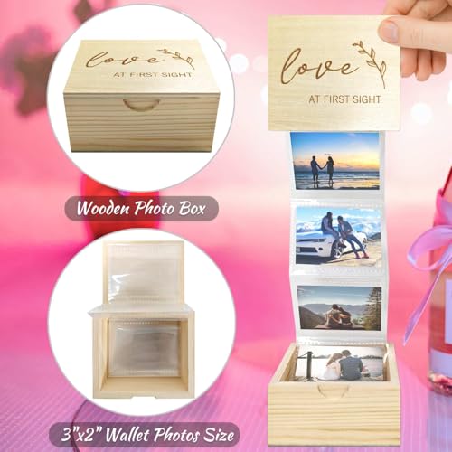Wooden Pull Out Photo Album Box, Accordion Picture Memory Collection Gift Keepsake Box, Anniversary Birthday Christmas Wed...