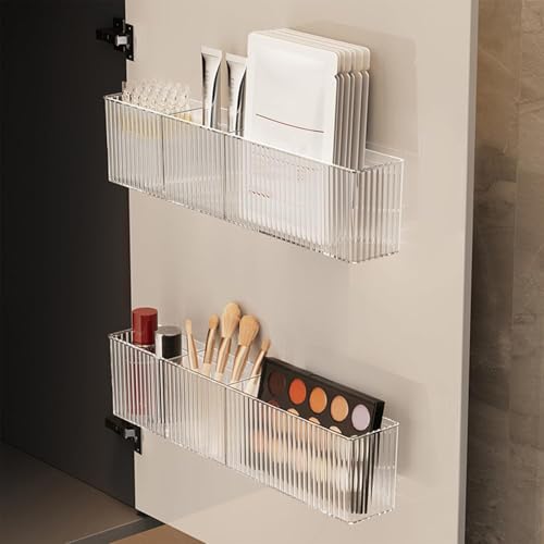 2 Pack Bathroom Makeup Organizer Wall Mount Clear Bathroom Organizers and Storage with 3 Compartments Plastic Storage Orga...