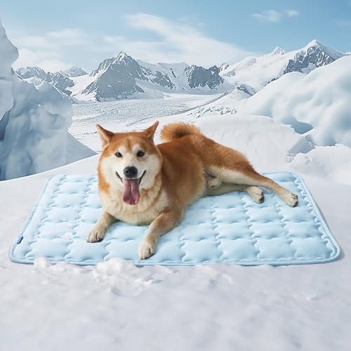 Bedsure Cooling Mat for Large Dogs, Q-Max>0.5 Thin Breathable Cold Crate Pad for Pet, Portable Washable Kennel Bed for Sum...