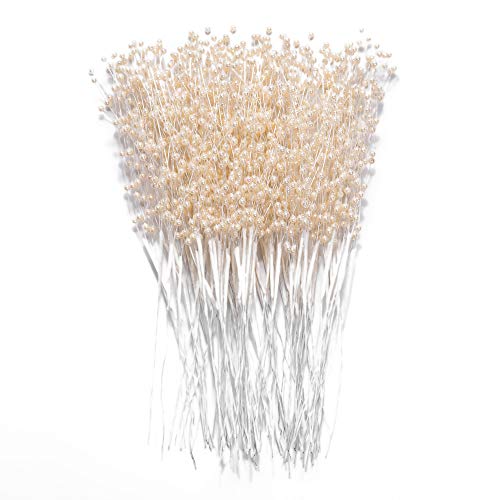 60 Pieces Pearl Stick Stems Bouquets, 4mm Bead String Garland Beaded Spray Filler Floral Arrangements Tree Picks Wedding P...
