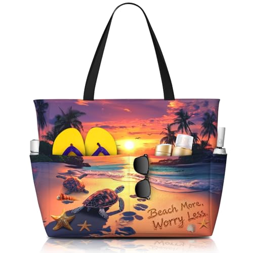TREKTOTS Beach Bag for Women, Large Waterproof Sandproof Tote with Zipper, Foldable Lightweight Swim Bag for Beach Pool Gym