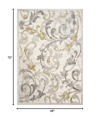 SAFAVIEH Amherst Collection Accent Rug - 4' x 6', Ivory & Light Grey, Floral Scroll Design, Non-Shedding & Easy Care, Idea...