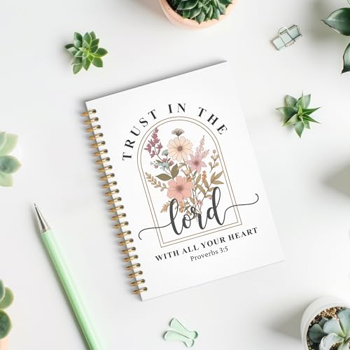ROXMART Christian Floral Spiral Notebook, Proverbs 3:5 Bible Journal, Christian Gifts for Women, Trust in the Lord with Al...