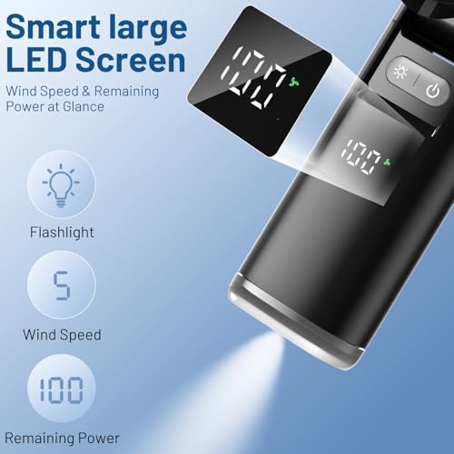 Lerat Portable Handheld Turbo Fan, 5 High-Speed Wind, Battery Operated, Up to 12H Runtime, 3 IN 1 Hand Fan with LED Displa...